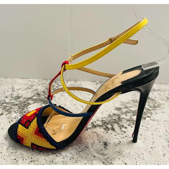 Christian Louboutin Tipika Sandals High Heel Beaded Leather Size 37 - Picture 7 of 13